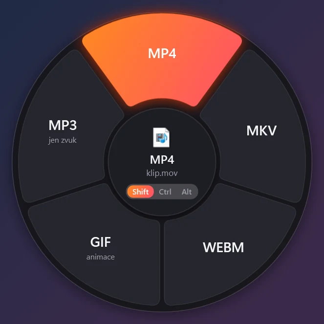 Kolo Převést pro video: MP4, MKV, WEBM, GIF, MP3
